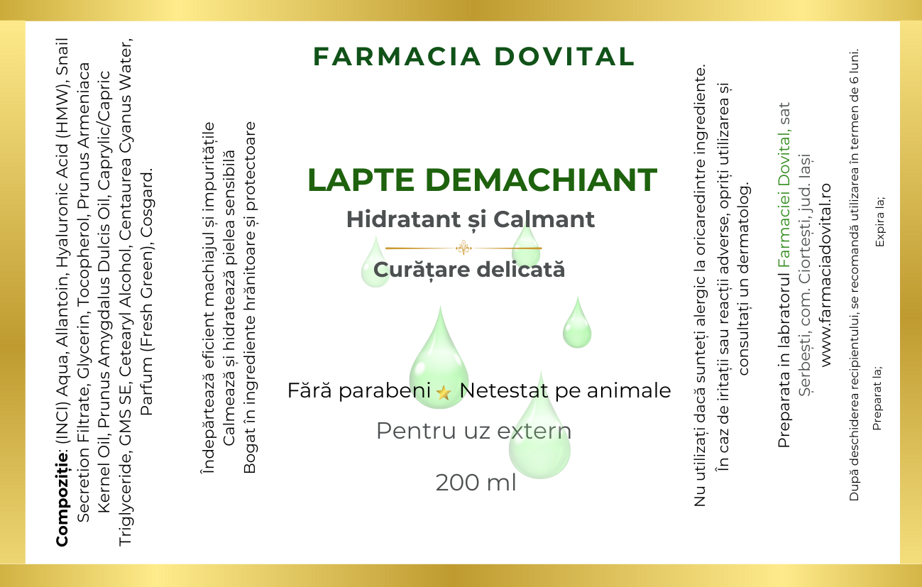 Lapte demachiant hidratant și calmant 200ml